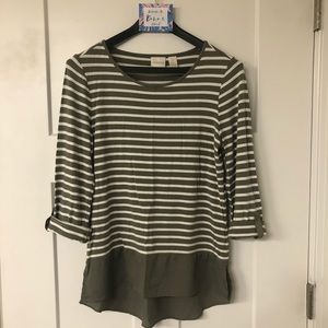 Chico’s Sage Striped 3/4 Sleeve Top
